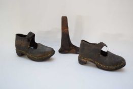 Small shoemaker's last and a small pair of children's Victorian clogs (30