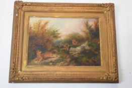 T. Wallis (British, 19th Century), English Foxhounds. Oil on canvas, signed. 8x12ins