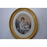 British, early 19th Century, Mother and Daughter. Watercolour. 10x8ins. Oval Frame