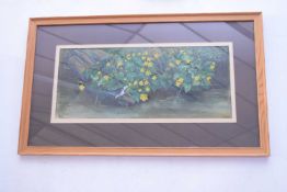 Michael Mogg (British 20th Century), 'Wagtail & Kingcups'. Gouache, signed. 9x21ins