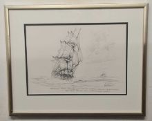 Kenneth Grant (British 20th Century), A pair of preparatory sketches of Tall Ships (x2). Pencil,