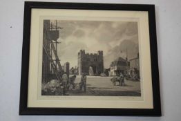 Leonard Squirrell (British 20th Century), The South Gate, Kings Lynn. Print, signed and inscribed in