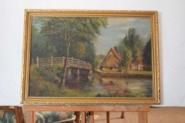 K.M.H. (British 20th Century), 'Grandma's Cottage in Flatford'. Oil on board, signed with