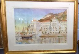 British Contemporary, Marina Bay, Gibraltar. Watercolour, indistinctly signed. 19x26ins