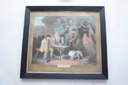 After George Morland (British, 18th Century) 'Playing at Domino's.'. Coloured lithograph. 19x23.