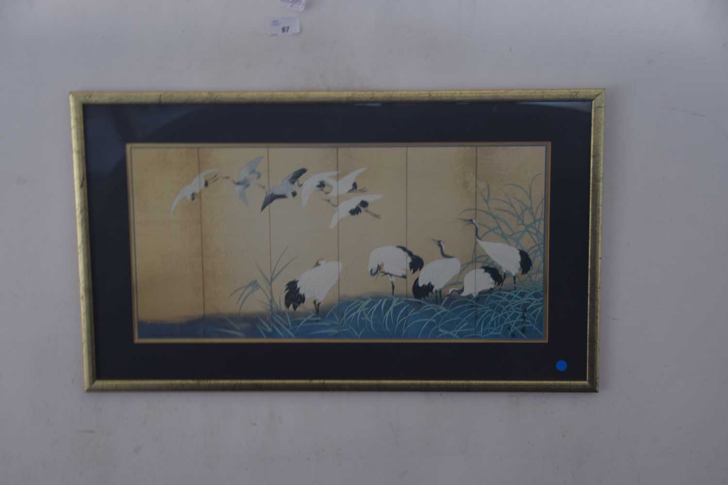 After Suzuki Kiitsu (1796-1858) A sedge of cranes. 20th Century silkscreen print. 10x19.5ins