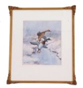 Wilfred Bailey (British 20th Century) Mallards take flight. Oil on canvas, signed. 11.5x10.5ins.