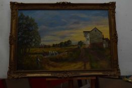 John Munnings (British 20th Century) Summer Evening at Wortwell Mill, Norfolk. Oil on canvas, signed