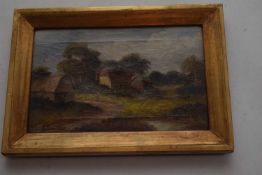 Gabriel Thompson (British 19th Century), Landscape with farm building overlooking a brook . Oil on