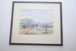 Audrey Thomas, 20th Century, Landscape of Rural West Africa. Watercolour, signed. 22x29ins