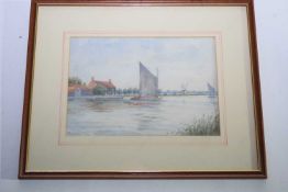 Charles Baxter Nurse (British, Late 19th/Early 20th Century, Reedham Ferry. Watercolour, signed. 7.