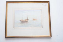 British 20th Century, Boats on calm waters. Watercolour, signed. 9x11ins