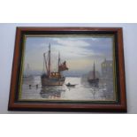 Gordon Allen (British Contemporary), Harbour Scene. Oil on canvas, signed. 11x16ins