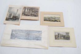 An assortment of 19th and 20th Century prints, various subjects, mostly architectural; Waterloo