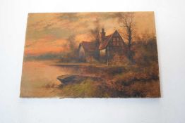 F E Jamieson (20th Century), Cottage by a river. Oil on canvas, signed, unframed. 15x23.5ins