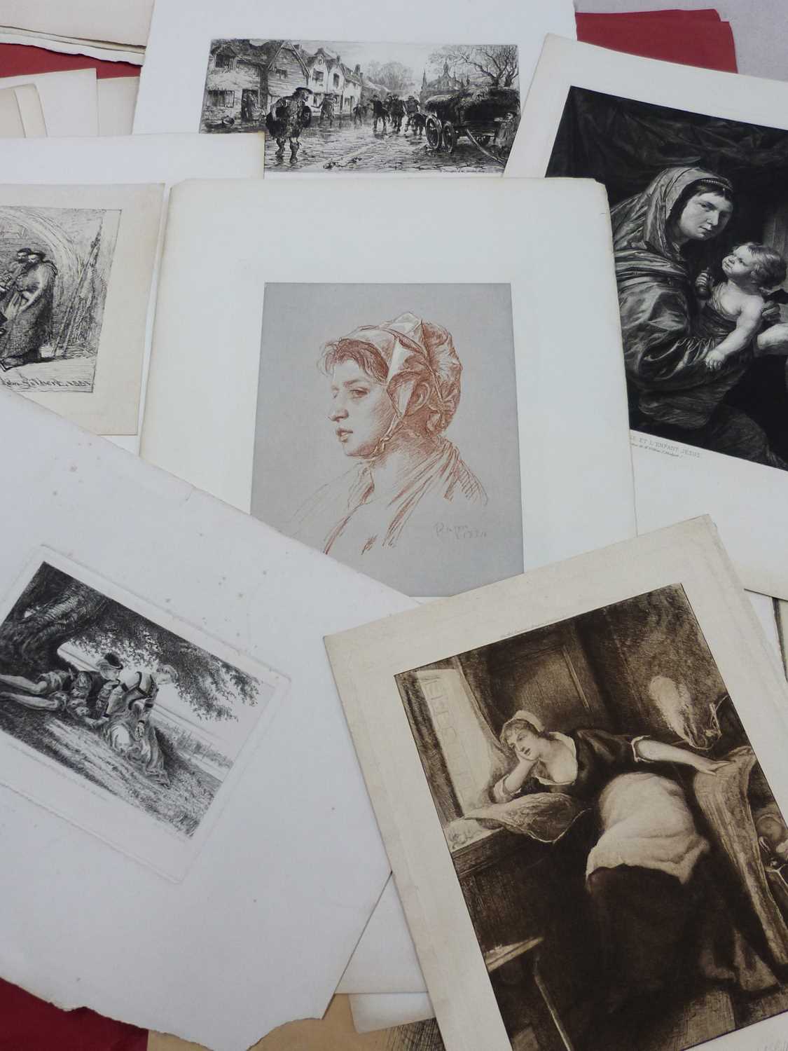 Folder of assorted engravings and etchings, approx 40. Engravings and etchings. 5x7ins (smallest),