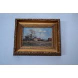 James Wright (British 19th Century), Farm Buildings . Oil on board signed. 4x7.5ins