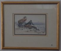 British 19th Century, Figures in a Coastal Breeze. Watercolour, Pencil, indistinctly signed. 4.