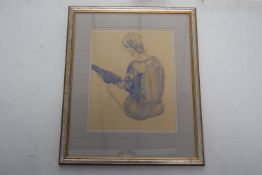 British, 20th Century, Seated Figure. Watercolour on buff paper, indistinctly signed. 14x11ins