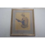 British, 20th Century, Seated Figure. Watercolour on buff paper, indistinctly signed. 14x11ins