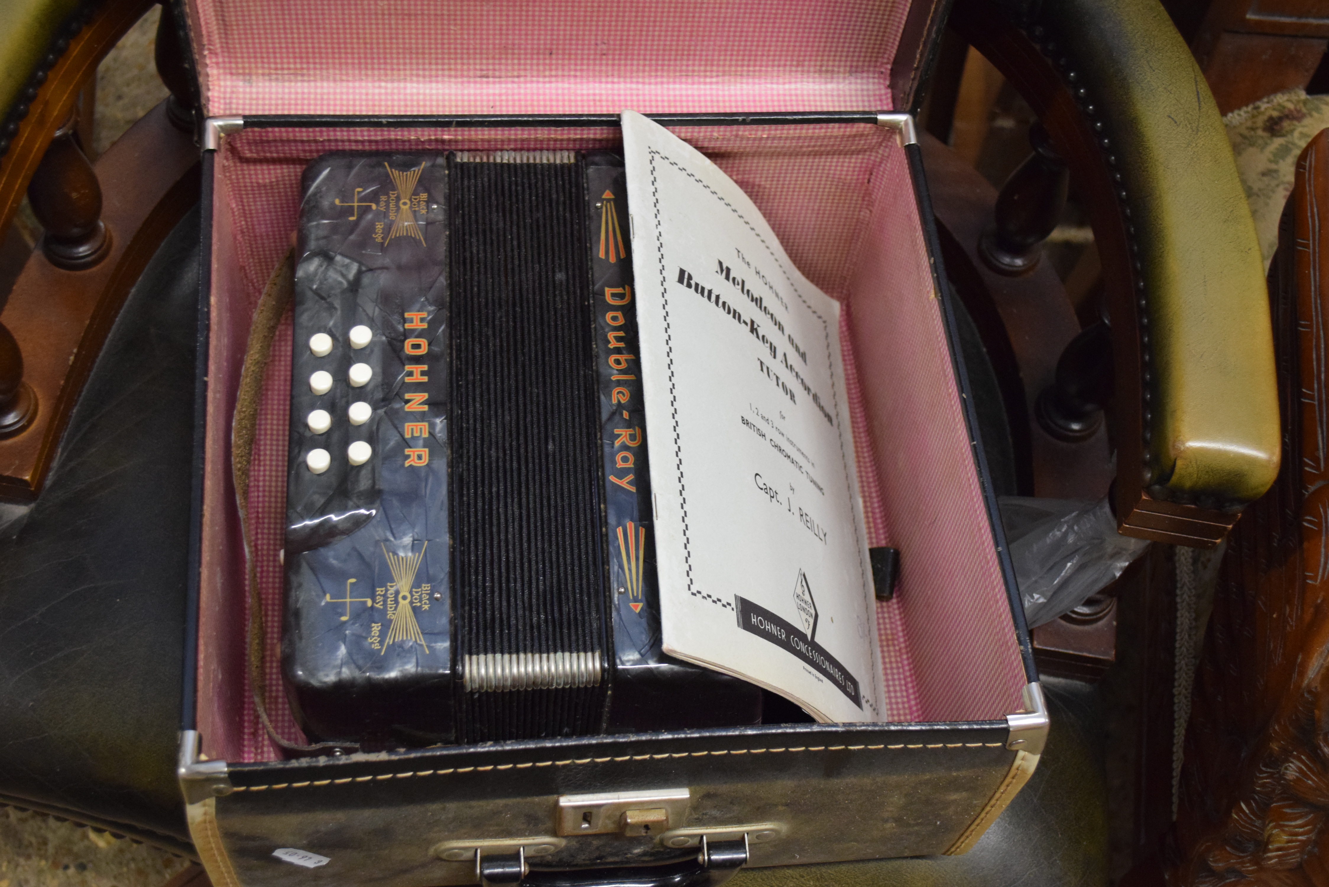 HOHNER DOUBLE RAY BUTTON KEY ACCORDION WITH TRAVEL CASE - Image 2 of 2