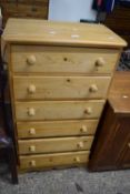 SMALL MODERN PINE SIX-DRAWER CHEST, 58CM WIDE