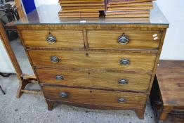 LATE GEORGIAN MAHOGANY CHEST OF TWO SHORT OVER THREE LONG DRAWERS WITH SPLAYED LEGS, 108CM WIDE