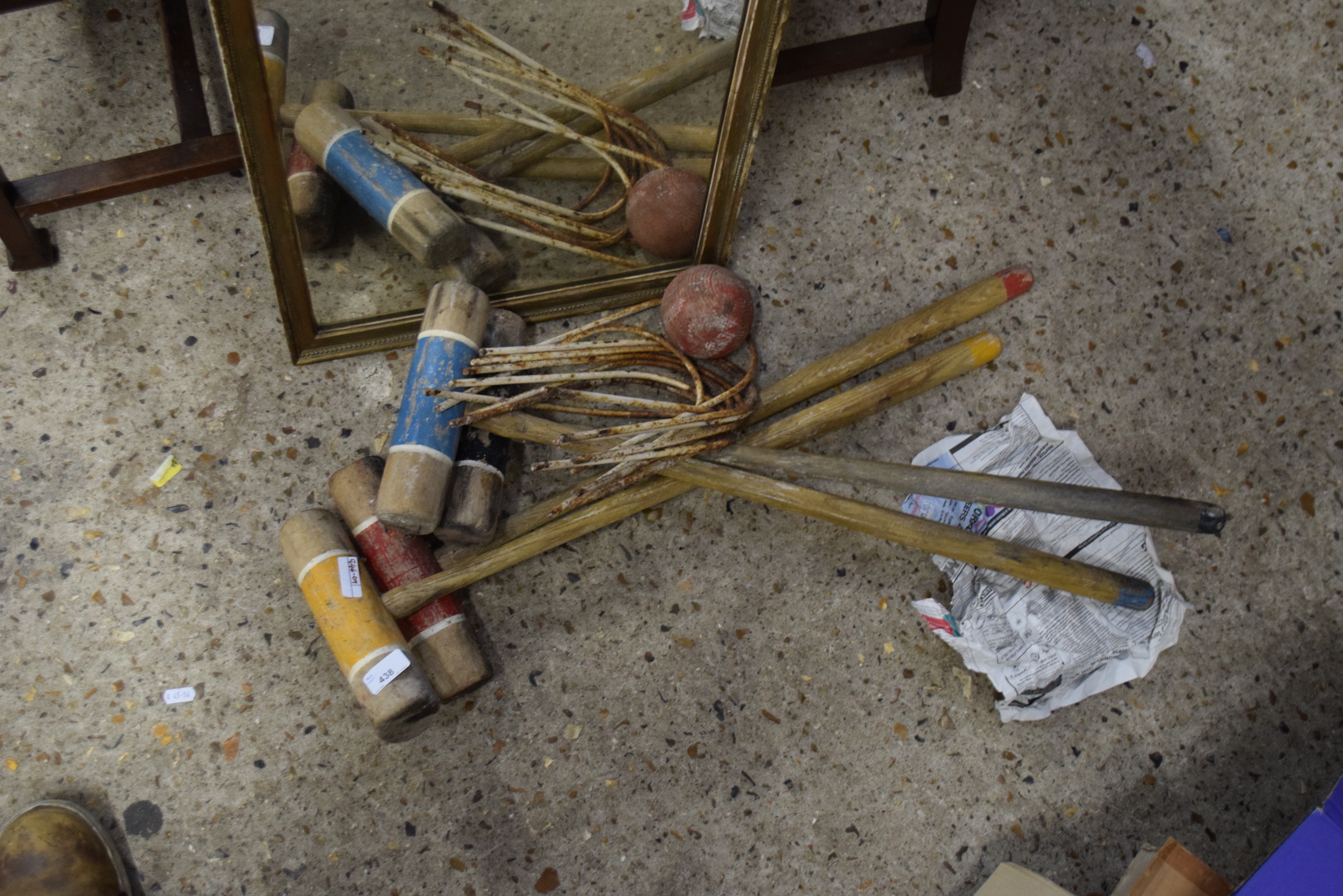 FOUR CROQUET MALLETS WITH HOOPS AND BALL - Image 2 of 2