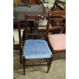 SMALL MAHOGANY FRAMED SIDE CHAIR WITH BLUE UPHOLSTERY