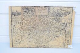 AFTER CHRISTOPHER SAXTON, A BLACK AND WHITE MAP OF NORFOLK LAID ON BOARD