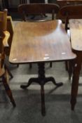 19TH CENTURY MAHOGANY TABLE WITH RECTANGULAR TOP RAISED ON TURNED COLUMN AND TRIPOD BASE, 76CM WIDE