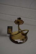 ARTS AND CRAFTS STYLE BRASS CANDLESTICK WITH INTEGRAL MATCH HOLDER
