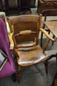 VICTORIAN ELM SEATED BAR BACK CARVER CHAIR