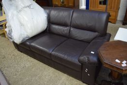 BROWN LEATHER SEATER SOFA, 190CM WIDE