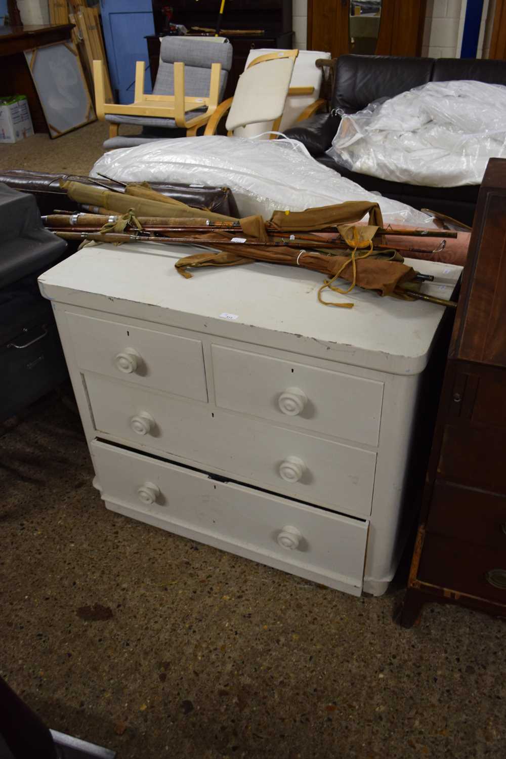 VICTORIAN PAINTED PINE FOUR DRAWER CHEST, 98CM WIDE