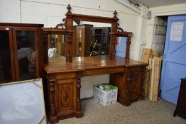 LARGE AND IMPOSING LATE VICTORIAN MIRROR BACK TWIN PEDESTAL SIDEBOARD, 227CM WIDE