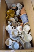 MIXED LOT OF TANKARDS, ASSORTED MODEL OWLS, LILLIPUT LANE COTTAGE ETC, PLUS COLLECTION OF VARIOUS