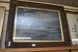 VINTAGE FRAMED BLACK AND WHITE PHOTOGRAPH OF A SCOTTISH SEASCAPE, 76CM WIDE