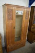 VICTORIAN SATINWOOD SINGLE DOOR WARDROBE WITH SINGLE BASE DRAWER AND CARVED DECORATION, 180CM HIGH