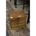 SMALL EIGHT DRAWER PRINTERS TYPE CABINET, EACH DRAWER SUB-DIVIDED INTO MULTIPLE SECTIONS, 32CM WIDE