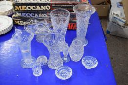 MIXED LOT VARIOUS CUT CLEAR GLASS VASES, TAZZA ETC