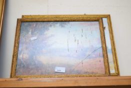 TWO STUDIES OF COUNTRY SCENES WITH COTTAGES AND CHURCH, WATERCOLOURS, GILT FRAMED, 37CM WIDE