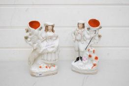 PAIR OF VICTORIAN STAFFORDSHIRE FIGURAL SPILL VASES