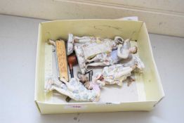 BOX OF CONTINENTAL FIGURES, POCKET KNIFE ETC