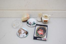MIXED LOT OF PAPERWEIGHTS, CRESTED CHINA WARES ETC