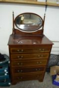 EDWARDIAN MAHOGANY FIVE DRAWER CHEST WITH OVAL MIRRORED BACK, 77CM WIDE