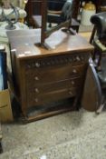 SMALL OAK FOUR DRAWER CHEST WITH SHIP CARVED DETAIL, 60CM WIDE