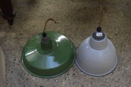 TWO ENAMEL FINISH METAL INDUSTRIAL STYLE CEILING LIGHTS