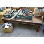 LARGE INDIAN HARDWOOD AND METAL BOUND COFFEE TABLE, 160CM LONG