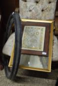 MIXED LOT: FRAMED STUDY OF HIGHLAND COWS, REPRODUCTION MAP AND AN EBONISED OVAL PICTURE FRAME